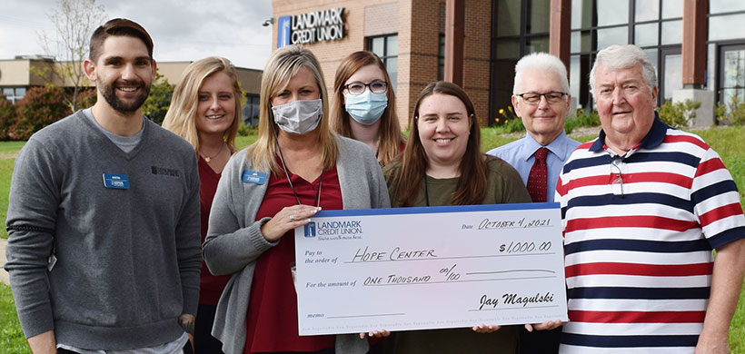 donation received in front of Landmark credit union in Waukesha