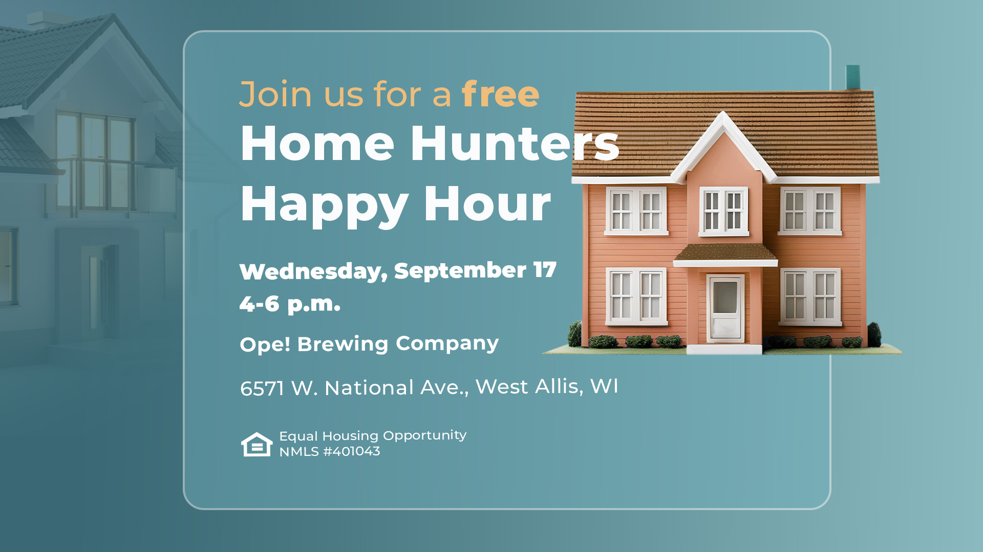 Home Hunters Happy Hour September 17th from 4 to 6 pm at Ope! Brewing Company