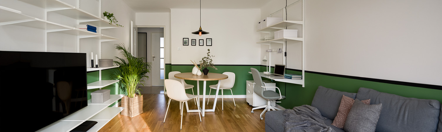 A cozy apartment with limited space, but everything is organized and well-used.